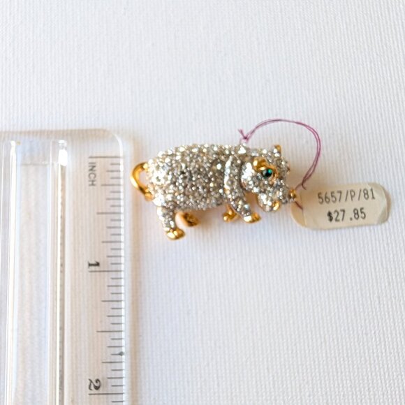 Coro Hippo Mini Brooch – Gold-Tone & Rhinestones - Picture 8 of 16